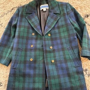 Pendleton Men's Green and Blue Plaid Pea Coat